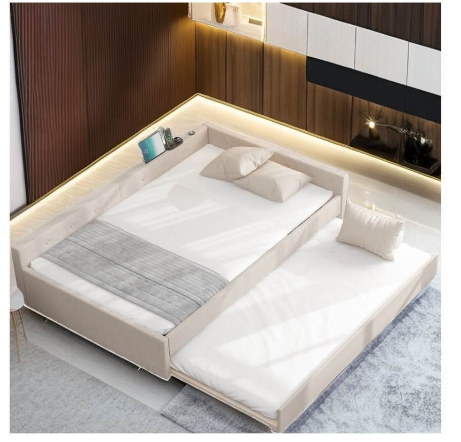 Louisma Upholstered Daybed with USB and Twin Size Trundle ( box 1/2)