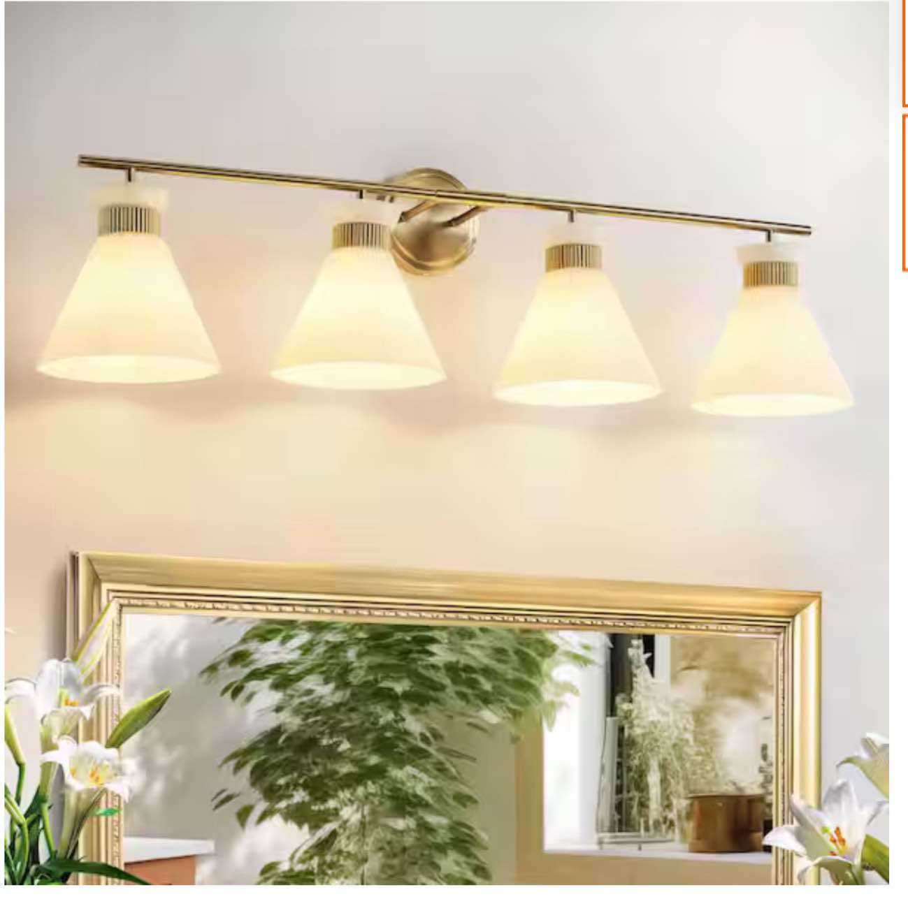 36 in. 4-Light Brushed Gold Vanity Light with Milk White Glass Shade Modern Bathroom Light Fixture