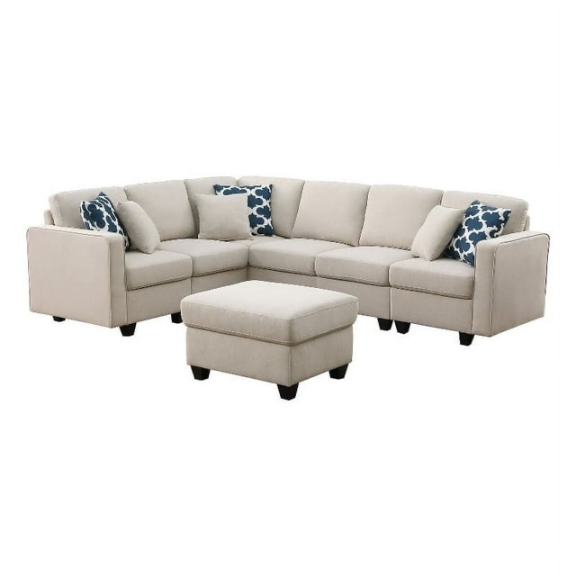 Six Seat Fabric Reversible Modular Sectional Sofa with Ottoman-Beige ( incomplete only Armless chair ) 