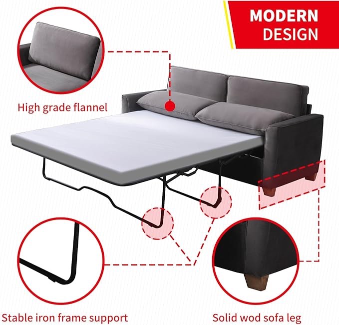 bouncie 57” velvet round arm sofa bed ***style and color May vary