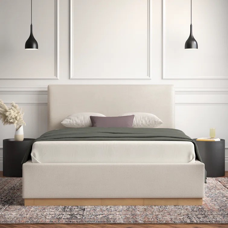 grounded upholstered  oat wood base bed* colors may vary* style may vary  ,, (((only one box for pick up))))