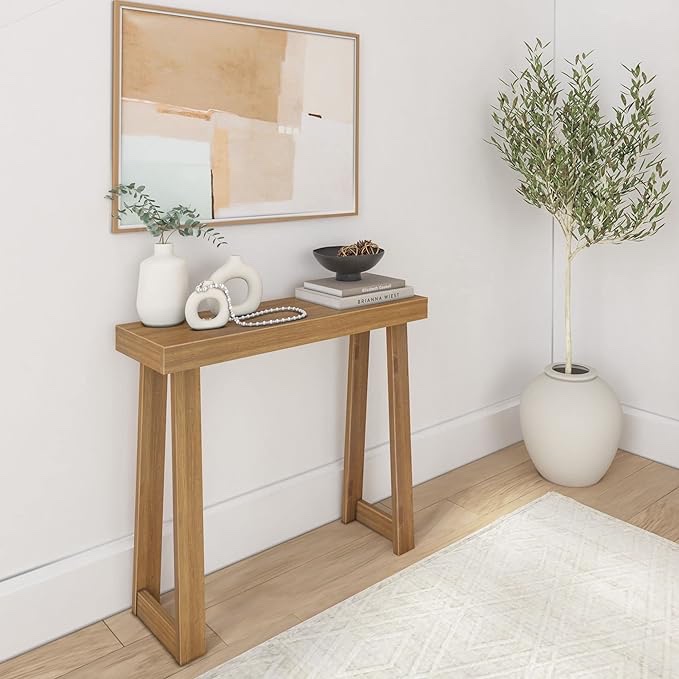 Plank+Beam Solid Wood Console Table, 36 Inch, Sofa Table, Narrow Entryway Table for Hallway, Behind The Couch, Living Room, Foyer, Easy Assembly, Pecan
