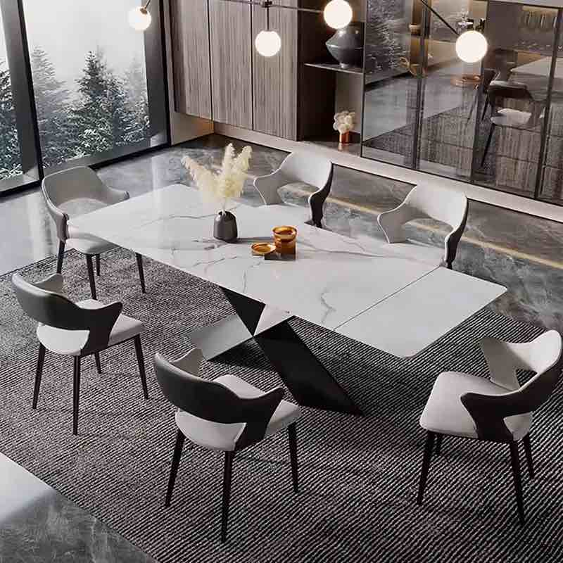 Lataria 94.5" Rectangular Extendable 10-Seater Faux Marble X-Shaped Dining Table (Table Only ) 