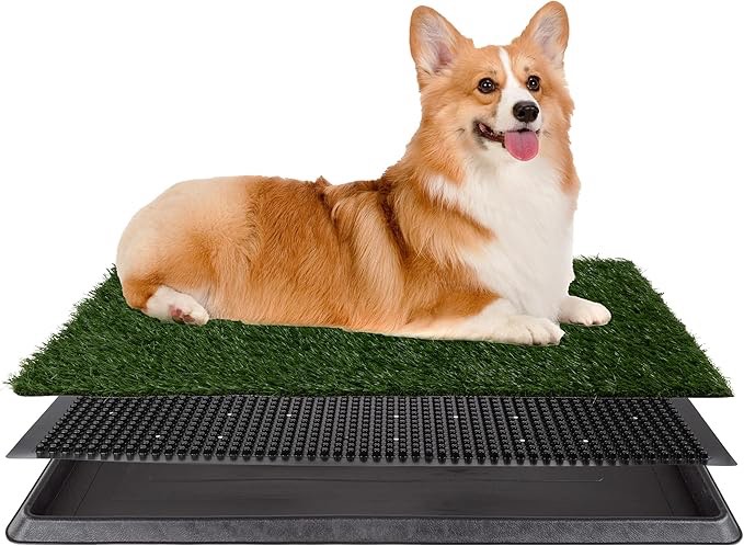 Artificial Grass Puppy Pee Pad for Dogs and Small Pets - 20x25 Reusable 3-Layer Training Potty Pad with Tray - Dog Housebreaking Supplies by PETMAKER