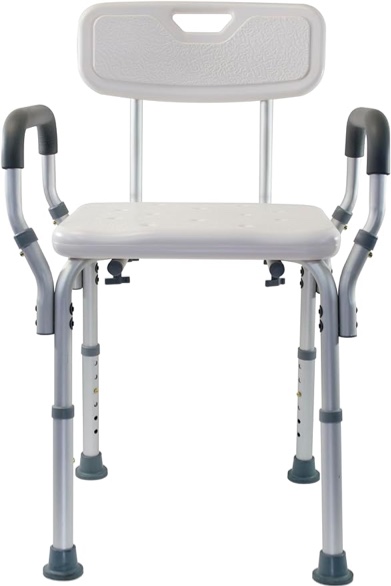 Essential Medical Supply Height Adjustable Shower and Bath Bench with Padded Arms, Contoured Back and Textured Shower Chair Seat