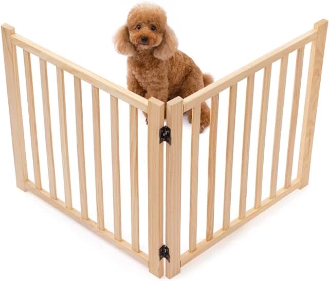 YOCAN Wood Free Standing Pet Gate for Dogs,Wooden Dog Gates for Doorways, Stairs,The House, Dog Fences Indoor Puppy Gate-2 Panel 24�