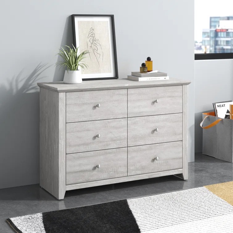 Dusty Gray Oak Tevrat 6 Drawers Double Dresser