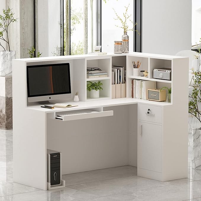 Homsee Reception Desk L-Shaped Office Desk with Counter *incomplete* *similar to stock photo* 