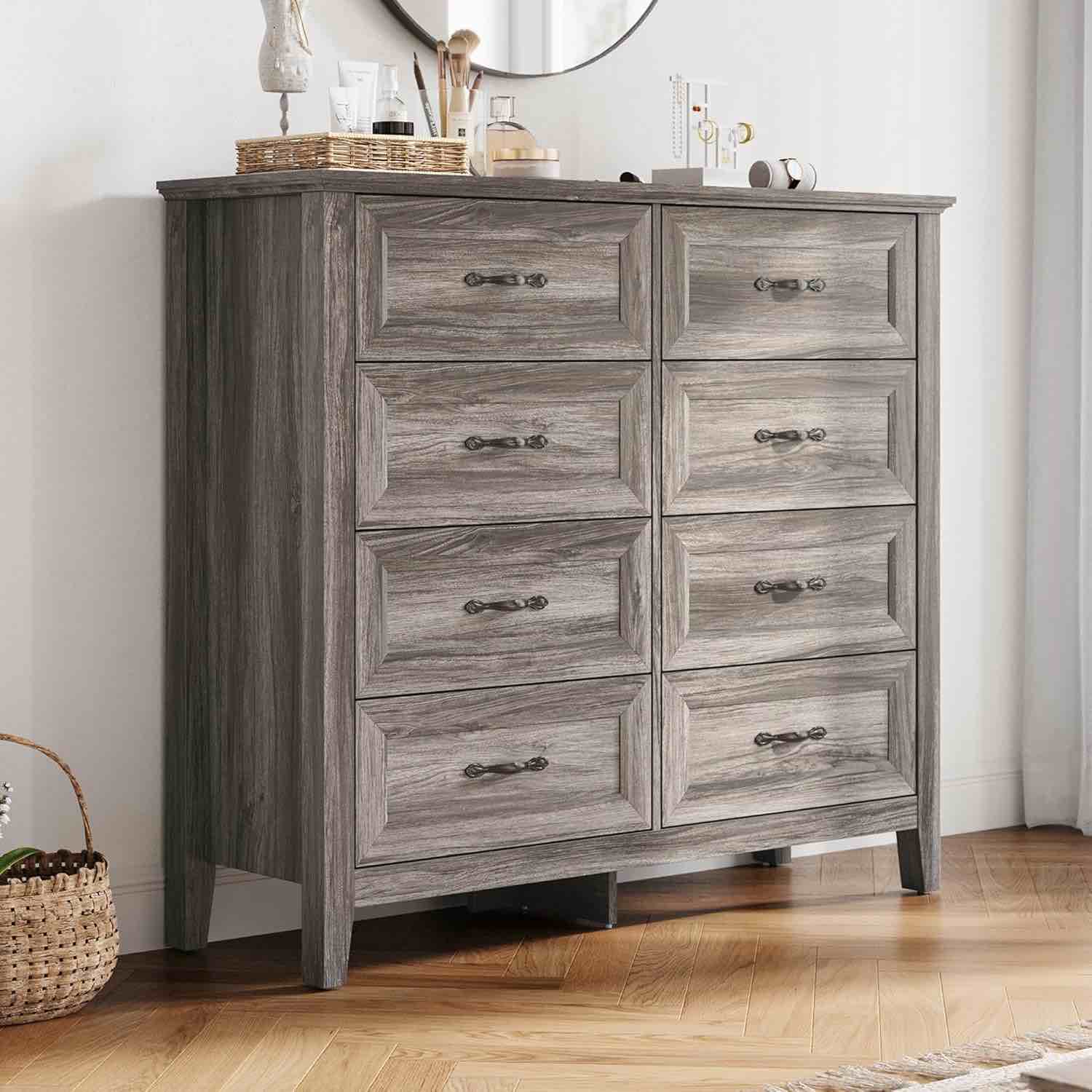 Farmhouse 8-Drawer Dresser - Grey Chest of Drawers for Bedroom LH618E6-E4