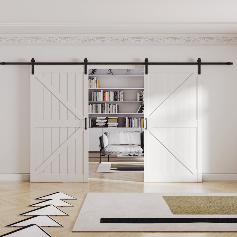 2 Piece PVC Paneled Manufactured Wood Double Sliding Barn Doors