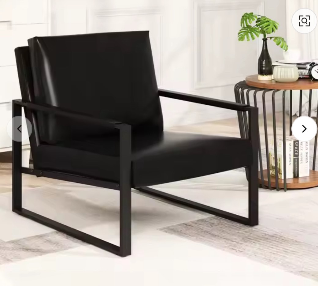 Backrest Luxury Black Ergonomic Faux Leather Accent Chair Metal Frame Armrest Modern Leather