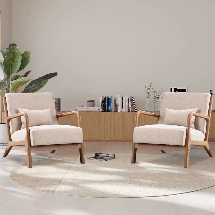 Bonnita 26" Wide Modern Linen Solid Wood Arm Accent Chair CS097AF61D-GN