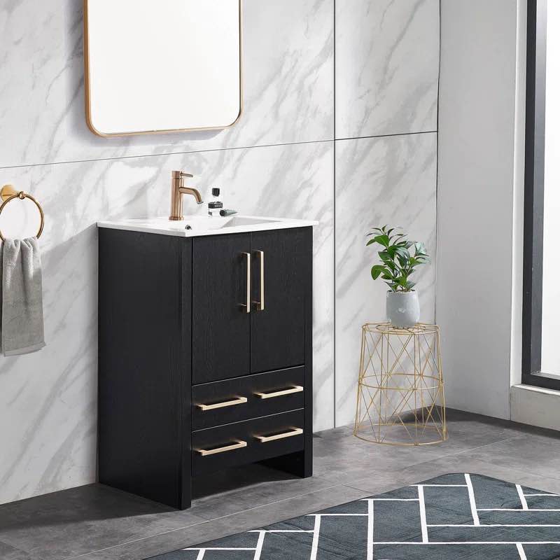 Winona 24'' Black Wood Grain Modern 2 Drawers (incomplete sink only)