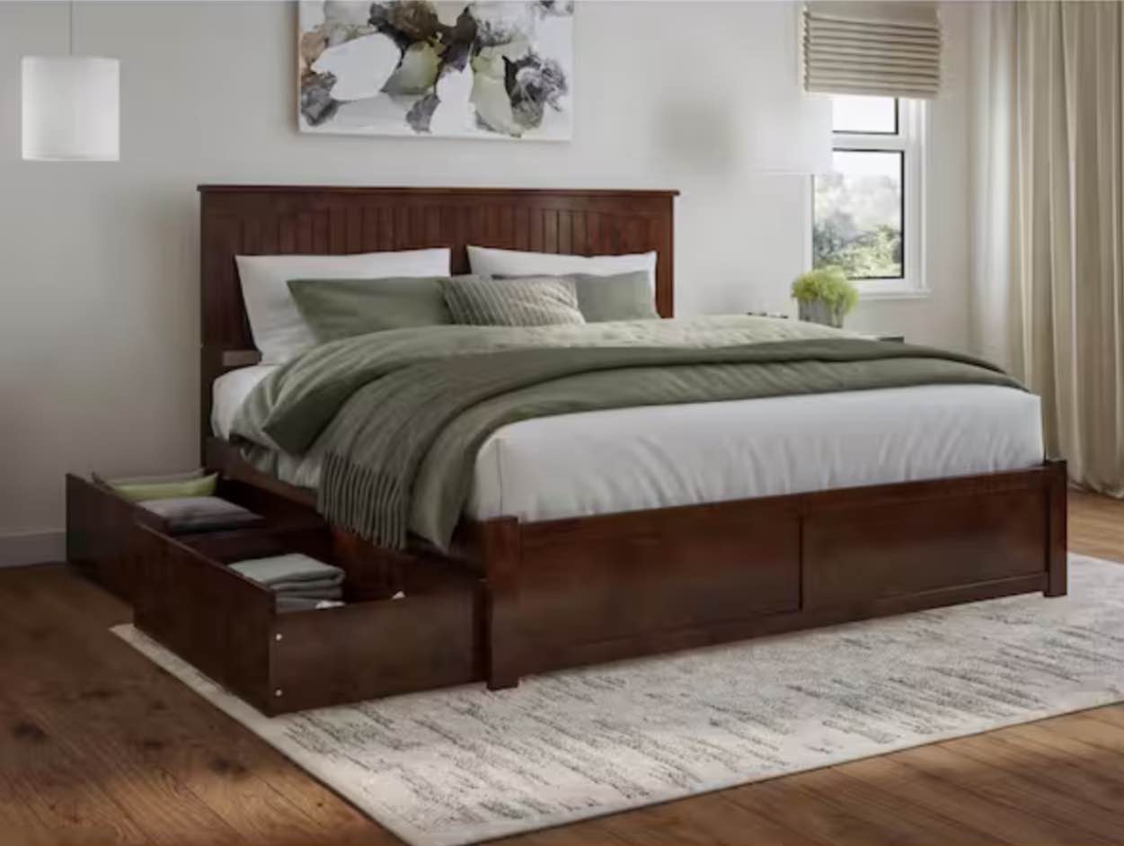 Nantucket Walnut Brown Solid Wood Frame King Platform Bed (incomplete side-rails and slats only)