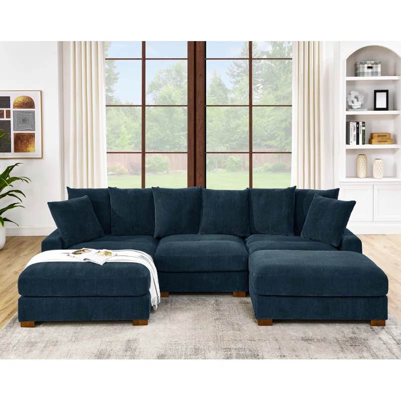 Wynisha 122'' Corduroy Sofa, Blue (incomplete right arm facing chair)