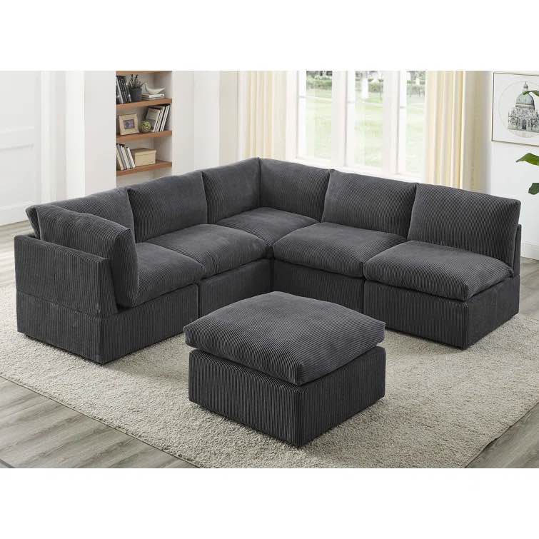 Priyen 98” Wide Symmetrical Modular Corduroy sectional (incomplete corner sofa and armless chair only) (2 boxes for pickup)