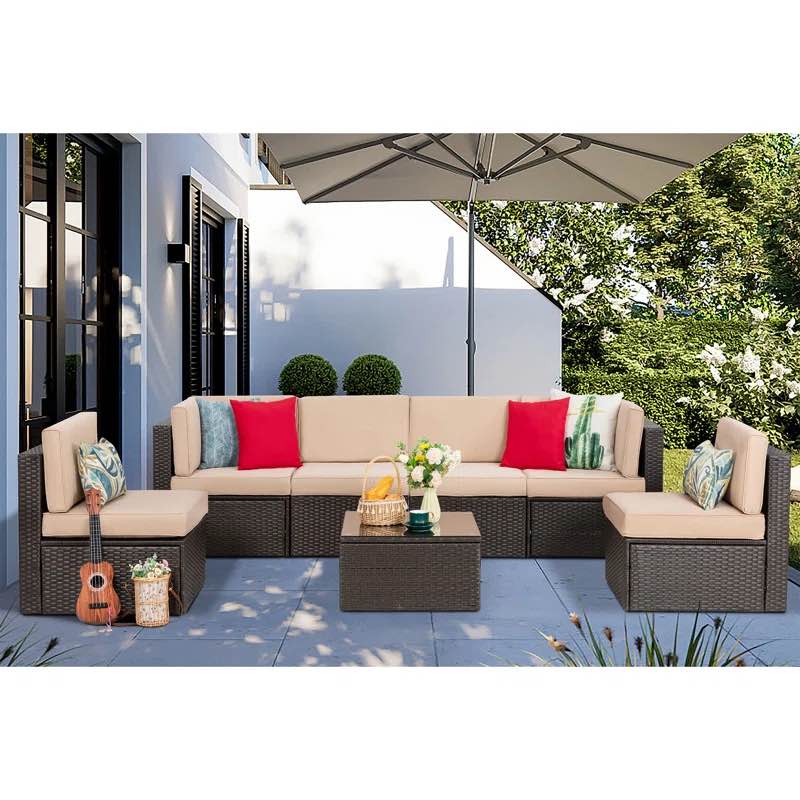 Arleht 7 Piece Rattan Complete Patio Set with Cushions *incomplete* 