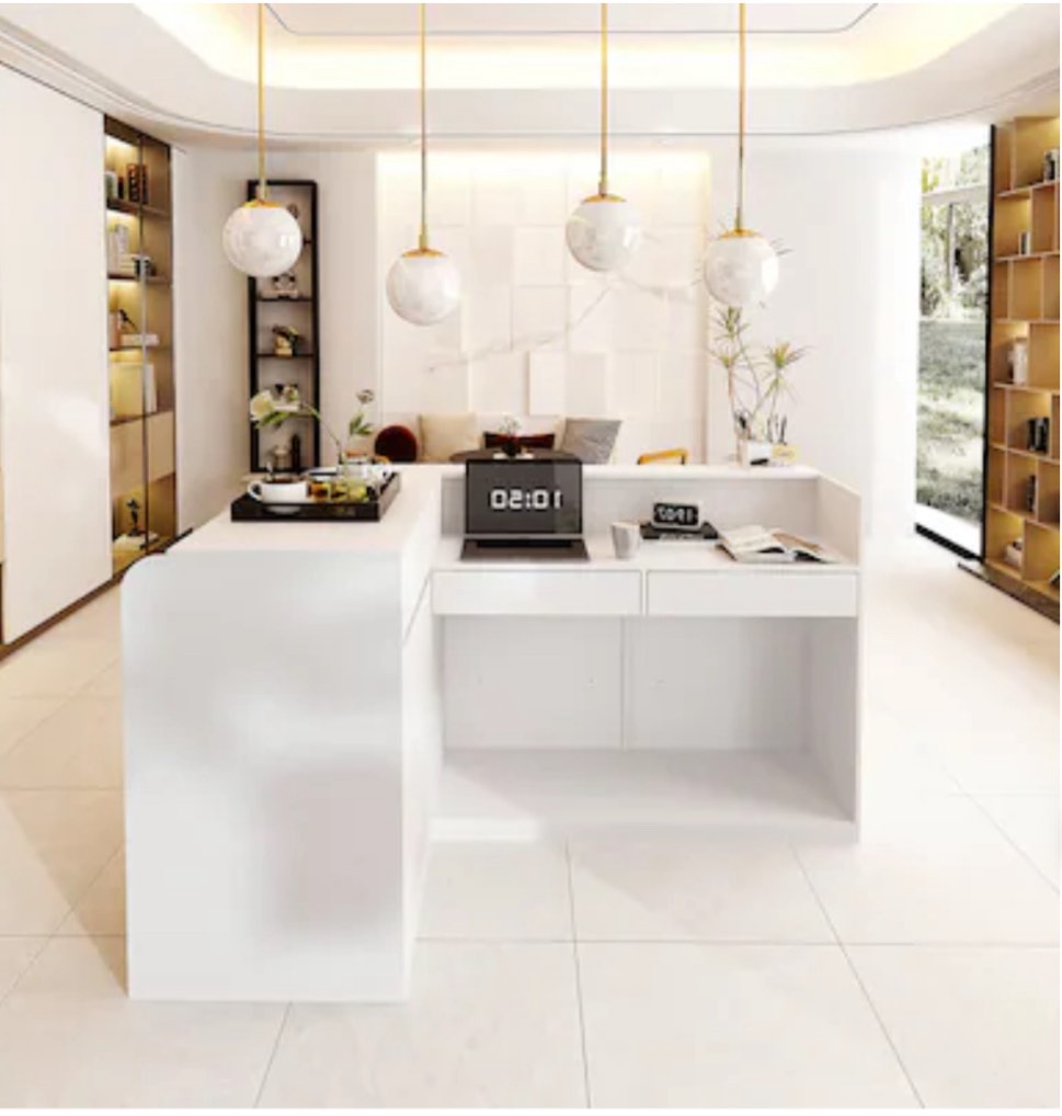 FUFU&GAGA 70.9-in White Modern/Contemporary Reception Desk *incomplete, box 1/2 only* 