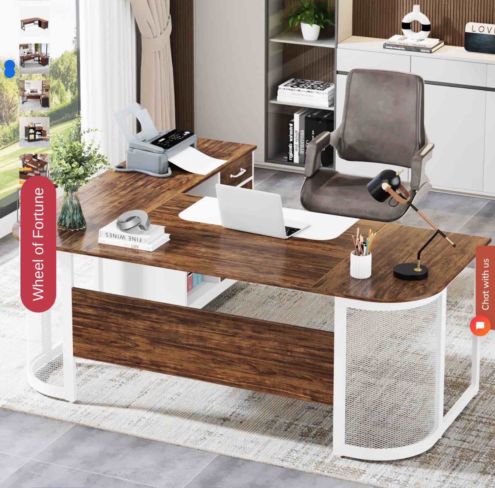 Tribesigns Large L-Shaped Desk, 63" Executive Desk with 31" Drawer Cabinet HOGA-XK00660-B (incomplete)