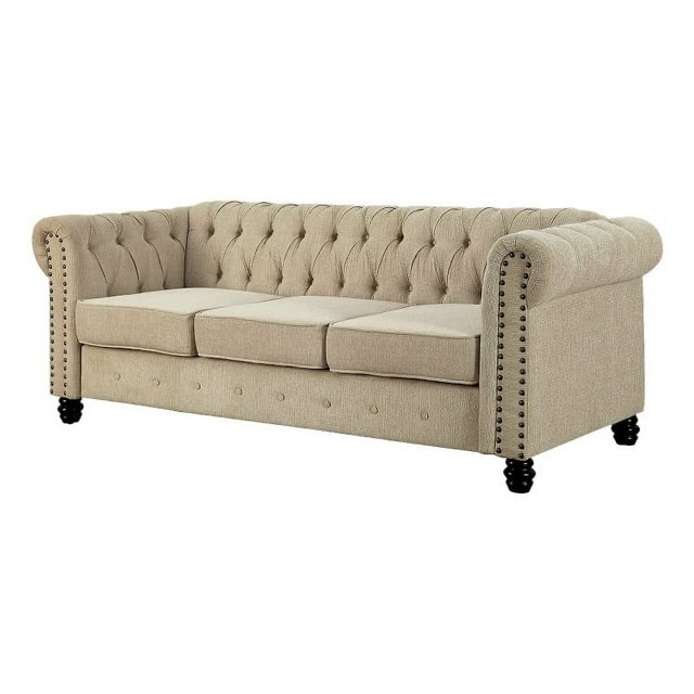 RN Furnishings 81" Button Tufted Linen Fabric Living room Sofa-Beige  ( Arms only)