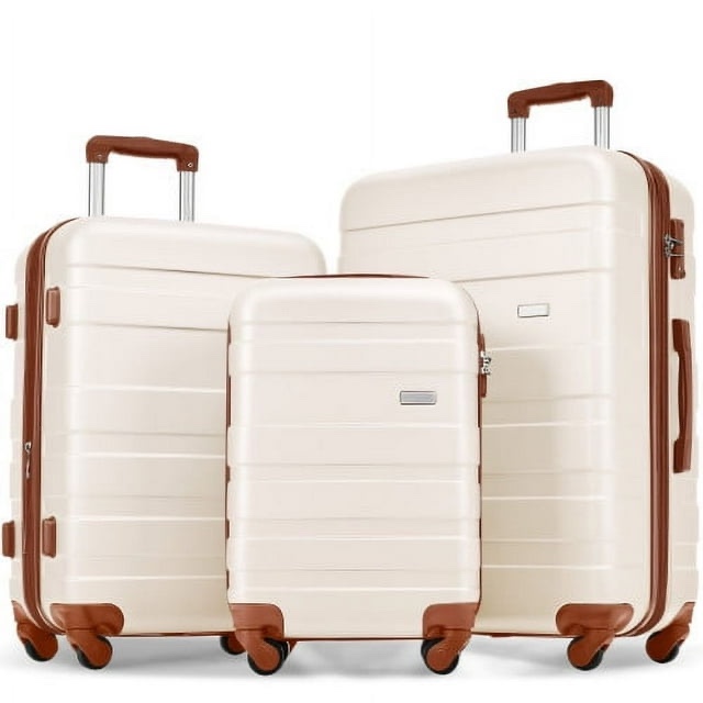Zoeye Travel 3 Piece Luggage Sets ABS Hardshell Hardside Lightweight Suitcase with Durable Spinner Wheels,White