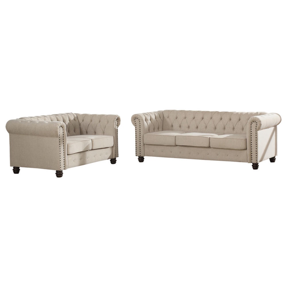 Best Master Furniture Venice Upholstered Living 2-Piece Sofa And Loveseat, Beige ( Incomplete)