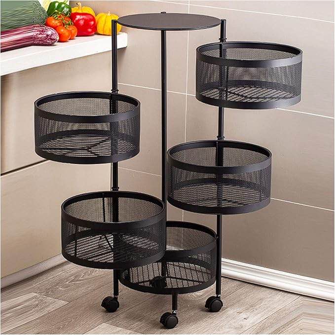 VAST Round Layered Shelf Storage Rack Kitchen Rotating Vegetable Rack Floor-Standing Multi-Layer Kitchen Storage Rack Household Storage Shelf for Kitchen Living Room(Size:5f)