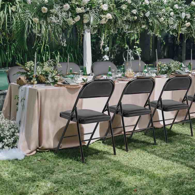 Black Marriana Vinyl Padded Stackable Folding Chair Folding Chair Set (Set of 4)