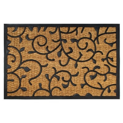 Zig Zag Rubber Coir Vines Doormat 2 X 3 (ft) Jute Natural Indoor/Outdoor Floral/Botanical Area Rug