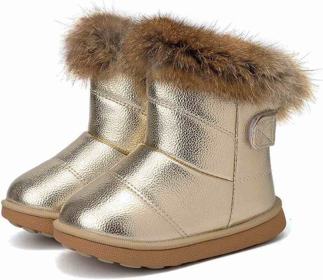 KVbabby Girl's Snow Boots Toddler Boots Kids Warm Winter Boots Fur Lined Waterproof,Gold,7 M US Toddler = Label 25