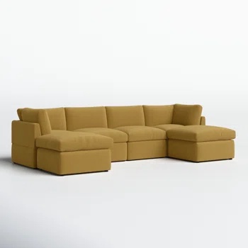 Annai 129" Wide Reversible Modular Corner Sectional with Ottoman Ginger Corduroy ( Incomplete// 2 Corner Only ) 