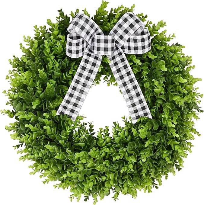 20" Artificial Green Leaves Wreath, Faux Boxwood Wreath, for Front Door Hanging Wall Windows Decoration Holiday Festival Wedding Decor