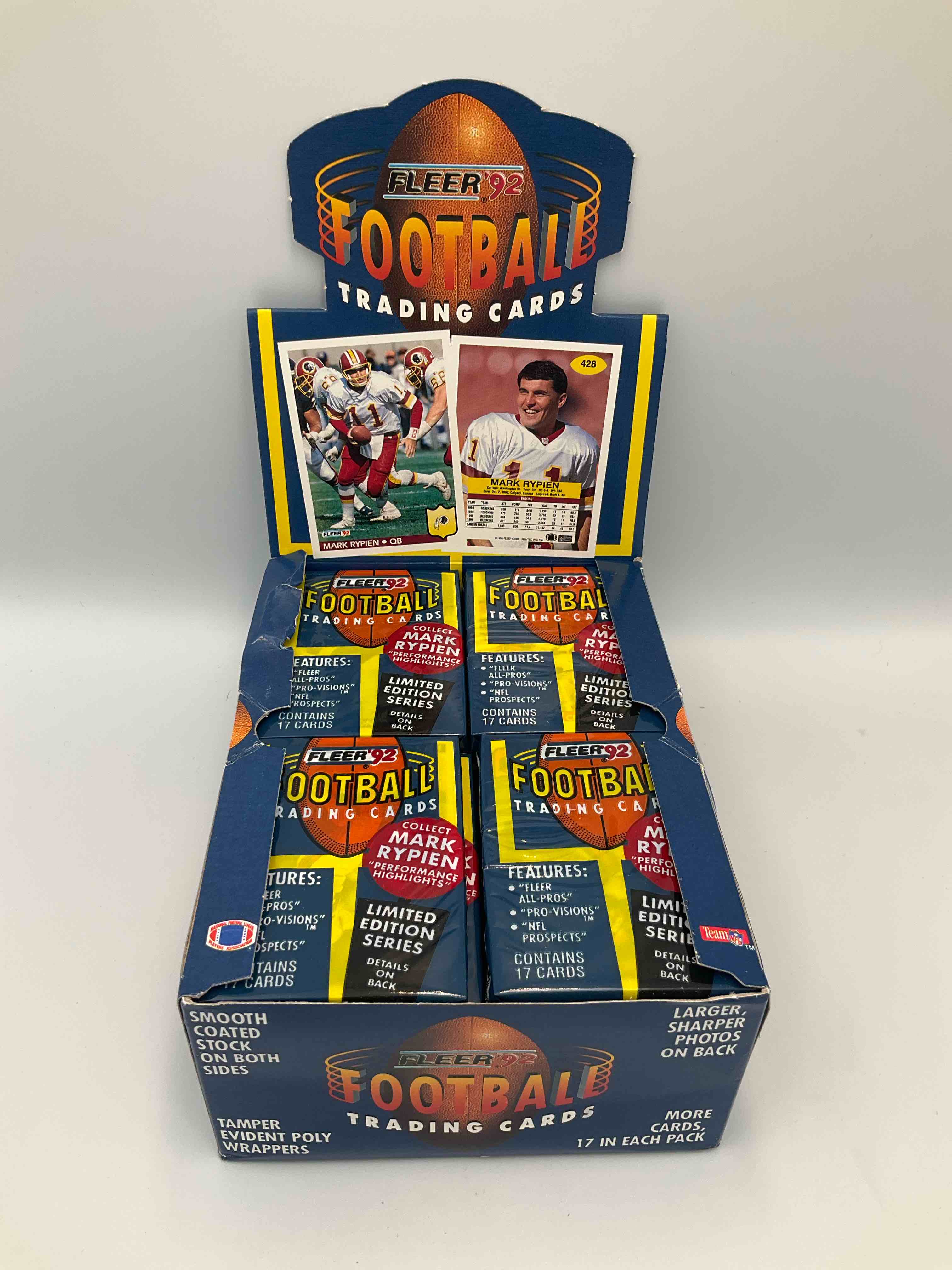 1992 Fleer Football Unopened Packs, Straight From Box! Search For Awesome Cards From Barry Sanders, Emmitt Smith, Brett Favre & Other 80’s & Early 90’s Stars! Also, Search For Mark Rypien Performance Highlights Cards!