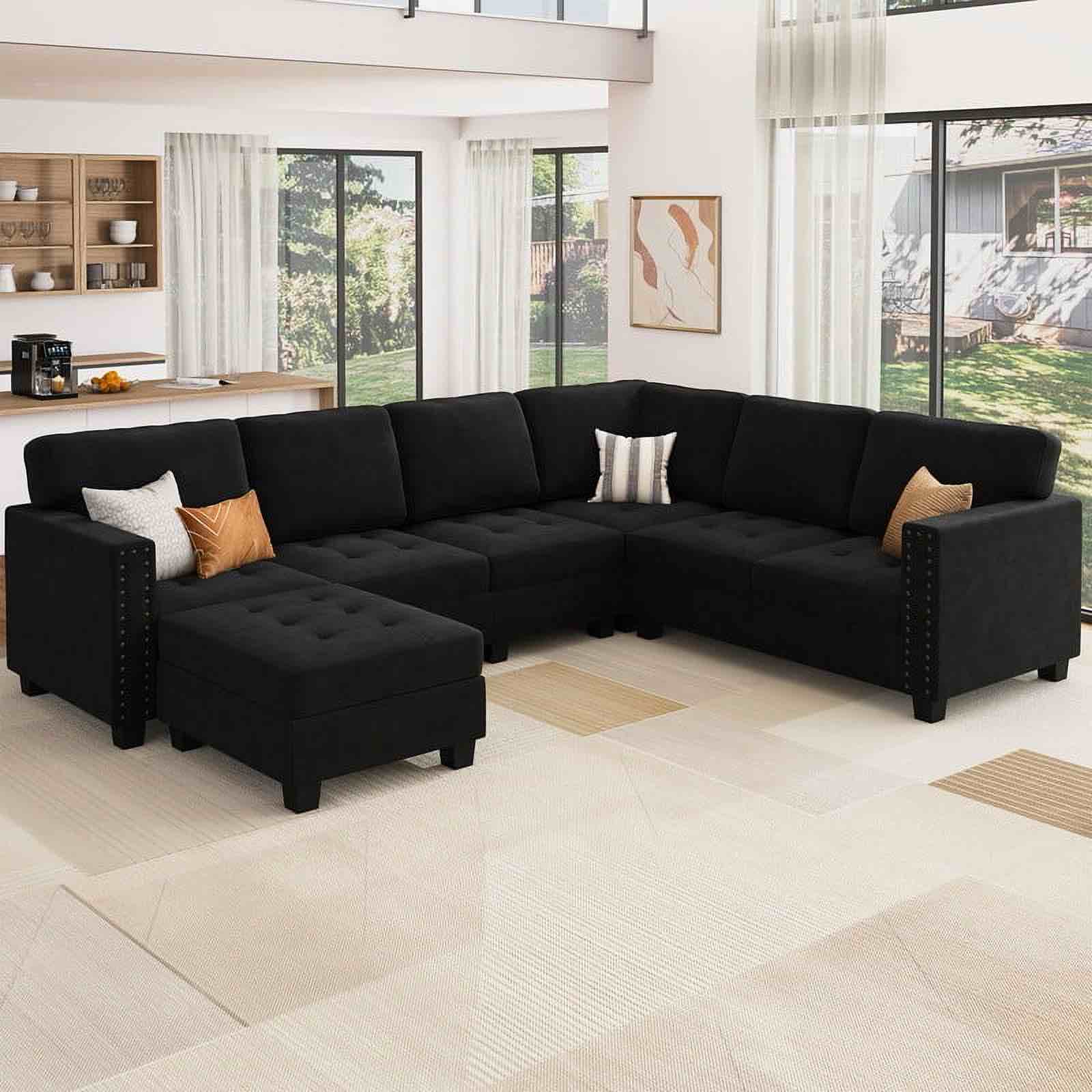 Modern Polyester Fiber L Shaped Corner Sofa Living Room Furniture Set, Black ( incomplete 1 piece only)
