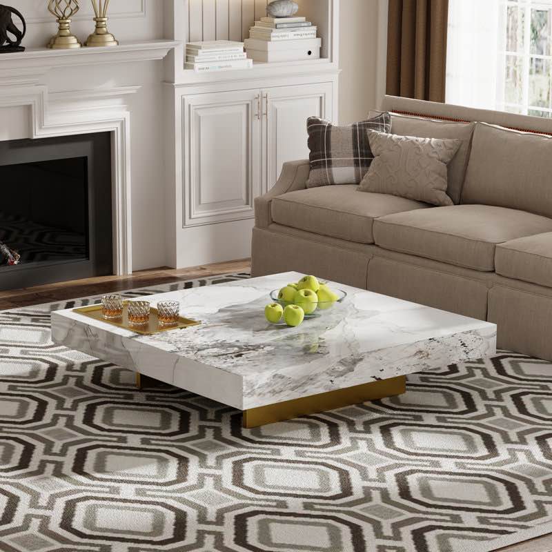 42"Square Coffee Table, Glossy Sintered Stone top, Gold Stainless Steel Legs ( incomplete) 