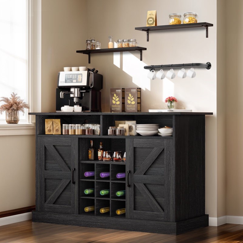 Bronislawa 47.20'' Bar Cabinet with Floating Shelves and Hanging Rod ( incomplete 1 piece only) 