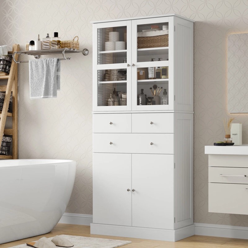 70.9" Freestanding 3 Drawers Bathroom Storage Cabinet, Linen Cabinet with Inner Shelves 
