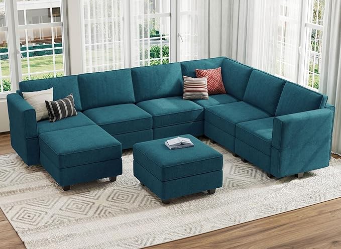 Belffin Oversized Modular Sectional Sofa U Shaped Couch Set with Storage Seat Convertible Large Couch U Shape Set Peacock ( incomplete box B) 