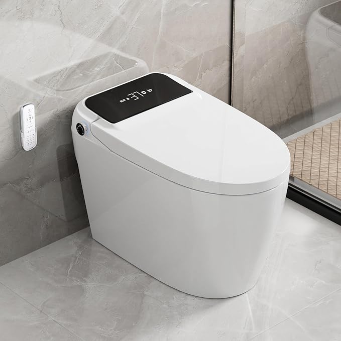 Tankless Smart Toilet With Bidet Built In, One-piece Bidet Toilet Seat, Auto Flush, Auto Open & Auto Close,Heated Seat, Warm Water and Dry, Wireless Remote Control