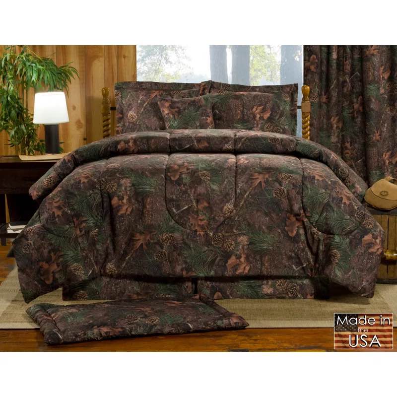 camo pine tree brown microfiber comforter Set
