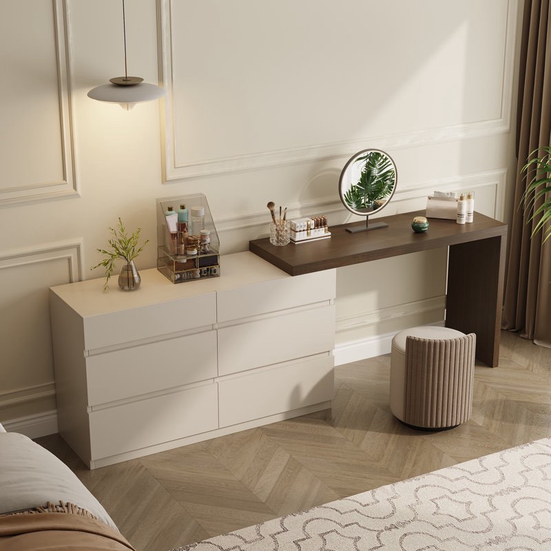 Cavuel Modern Home Office Expandable Dresser Desk Combo with Storage Drawers