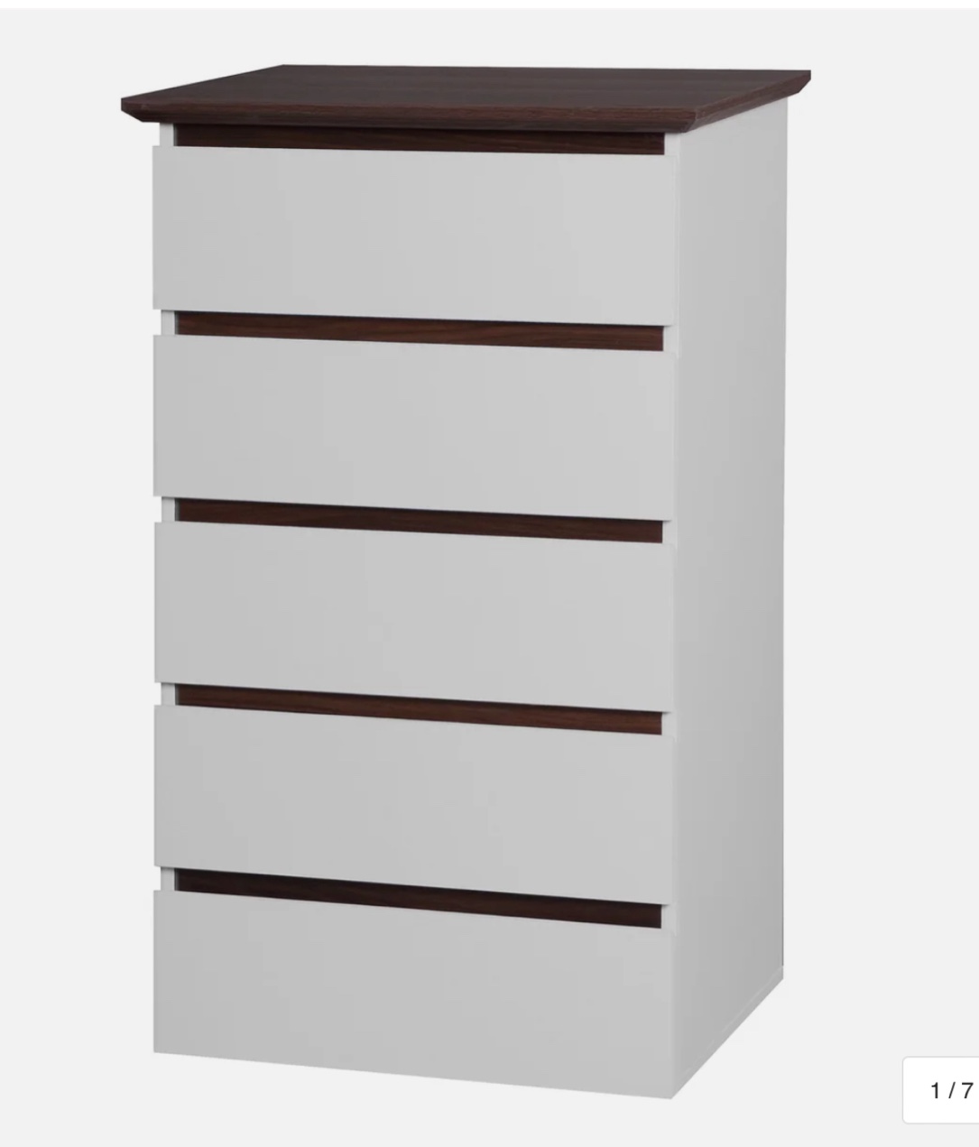 Tall White and Black Dresser with 5 Drawers