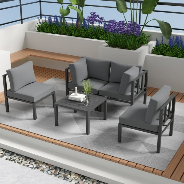 Ainfox 5 Pieces Aluminum Patio Furniture Set Clearance Sale, Outdoor Sectional for Backyard, Deck, Porch,Deck and Balcony, Grey( Only 1 pcs ) 