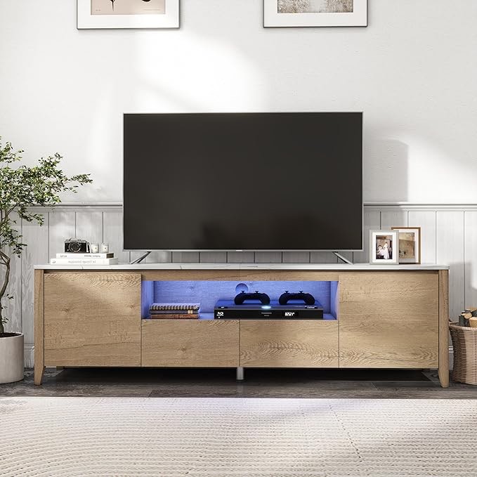70 Inches Modern TV Stand with LED Lights Entertainment Center TV Cabinet with Storage for Up to 75 inch for Gaming Living Room Bedroom