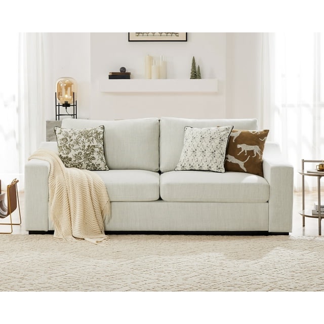 Julys Song 83 Modern Sofa,Oversize Couch for Living Room with Deep Seat, 3 Seater Linen Loveseat for Bedroom,Big Comfy Couch for Apartment,Ivory ( incomplete 1 piece only)