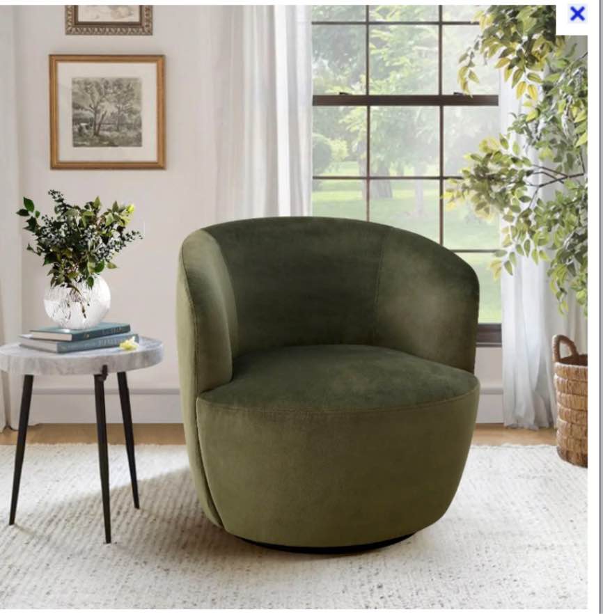Bella Modern Green Velvet Swivel Barrel Chair