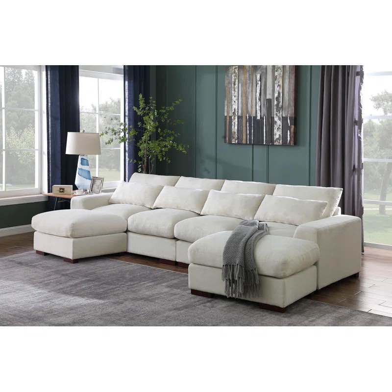 Biaggio Linen Blend Sectional with 2 Ottomans ( incomplete 1 piece only)