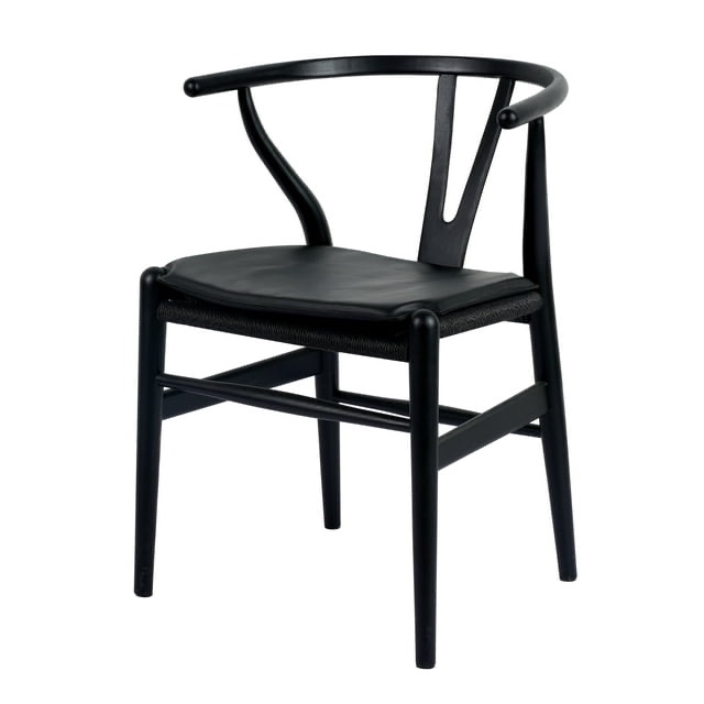 Tomile Solid Wood Dining Chair Set of 2, Wishbone Chair Y Chair Mid-Century Armrest Chair, Rattan Armchair - (Ash Wood ,Black with Natural Seat) 1 piece