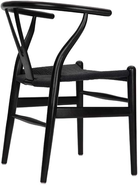 Tomile Solid Wood Wishbone Chair Y Chair Mid-Century Armrest Dining Chair, Rattan Armchair - (Ash Wood Black)