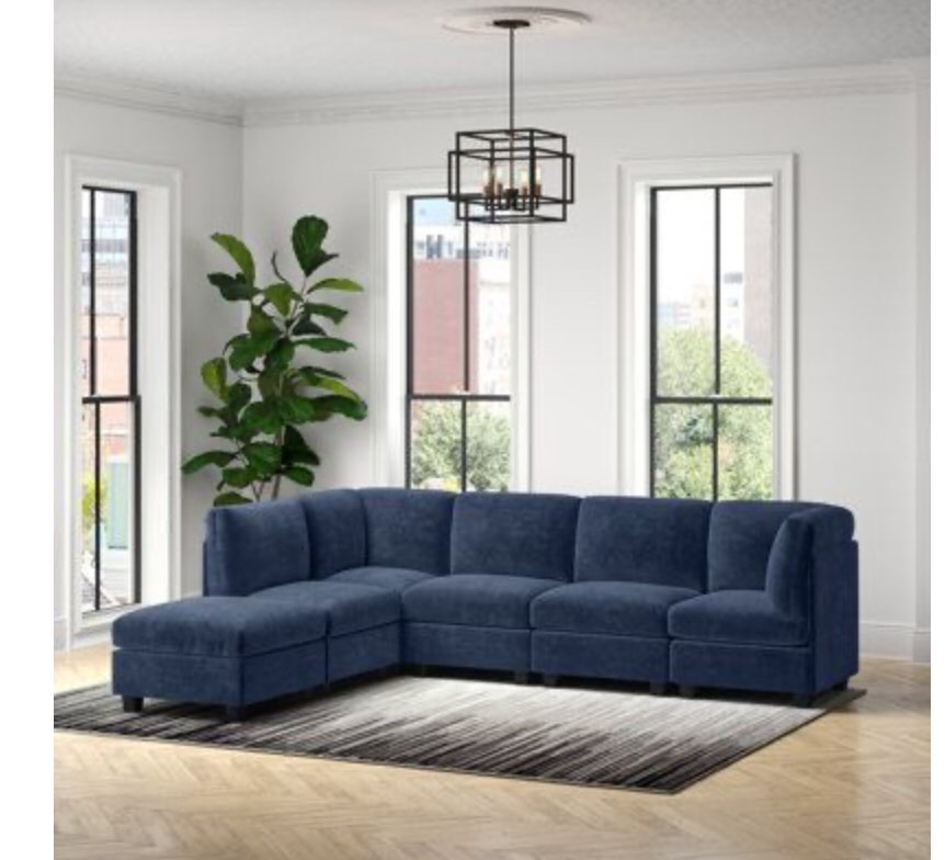 Mercury Row Roeder 120" Wide Modular Corner Sectional w/ Ottoman Blue 34.5 x 120.0 x 60.0 in, Polyester ( incomplete 1 piece only)